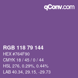 Color code: RGB 118 79 144 | qconv.com