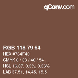 颜色代码: RGB 118 79 64 | qconv.com