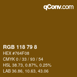 Color code: RGB 118 79 8 | qconv.com