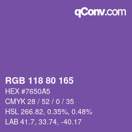 Farbcode: RGB 118 80 165 | qconv.com