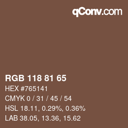 Color code: RGB 118 81 65 | qconv.com