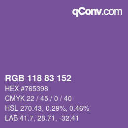 颜色代码: RGB 118 83 152 | qconv.com
