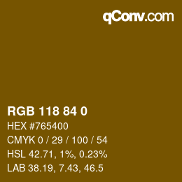 Color code: RGB 118 84 0 | qconv.com