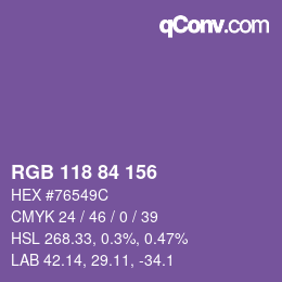 カラーコード: RGB 118 84 156 | qconv.com