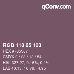 Color code: RGB 118 85 103 | qconv.com
