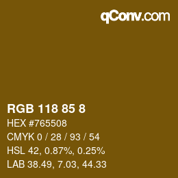 Color code: RGB 118 85 8 | qconv.com