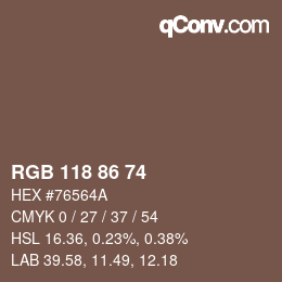 颜色代码: RGB 118 86 74 | qconv.com