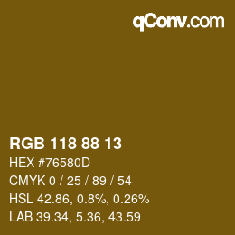 Color code: RGB 118 88 13 | qconv.com