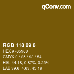 カラーコード: RGB 118 89 8 | qconv.com