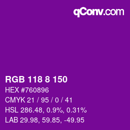 颜色代码: RGB 118 8 150 | qconv.com