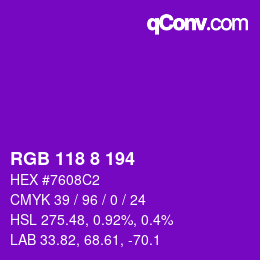 カラーコード: RGB 118 8 194 | qconv.com