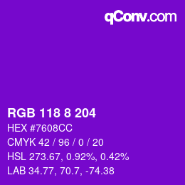 Color code: RGB 118 8 204 | qconv.com