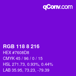 Color code: RGB 118 8 216 | qconv.com