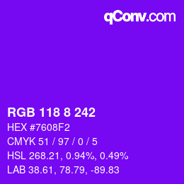 颜色代码: RGB 118 8 242 | qconv.com