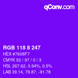 颜色代码: RGB 118 8 247 | qconv.com