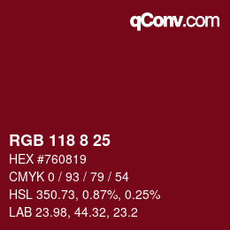 Color code: RGB 118 8 25 | qconv.com