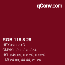 Color code: RGB 118 8 28 | qconv.com
