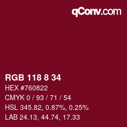 Color code: RGB 118 8 34 | qconv.com