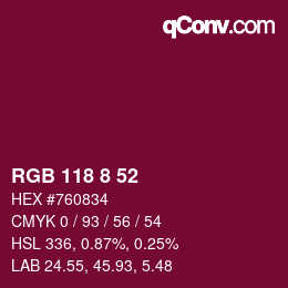 カラーコード: RGB 118 8 52 | qconv.com