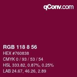 Color code: RGB 118 8 56 | qconv.com