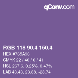 カラーコード: RGB 118 90.4 150.4 | qconv.com
