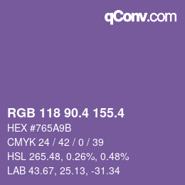 カラーコード: RGB 118 90.4 155.4 | qconv.com