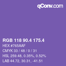 カラーコード: RGB 118 90.4 175.4 | qconv.com