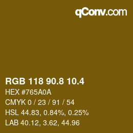 カラーコード: RGB 118 90.8 10.4 | qconv.com