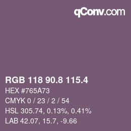 カラーコード: RGB 118 90.8 115.4 | qconv.com