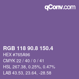 カラーコード: RGB 118 90.8 150.4 | qconv.com