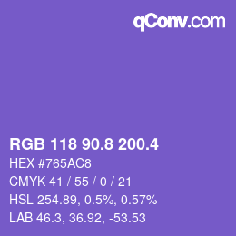 カラーコード: RGB 118 90.8 200.4 | qconv.com