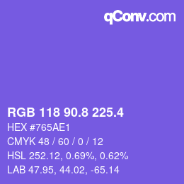カラーコード: RGB 118 90.8 225.4 | qconv.com