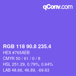 カラーコード: RGB 118 90.8 235.4 | qconv.com