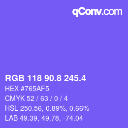 カラーコード: RGB 118 90.8 245.4 | qconv.com