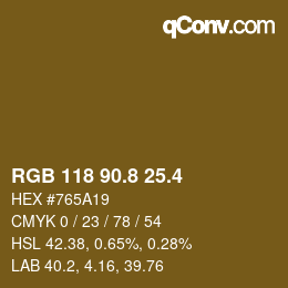 カラーコード: RGB 118 90.8 25.4 | qconv.com