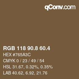 カラーコード: RGB 118 90.8 60.4 | qconv.com