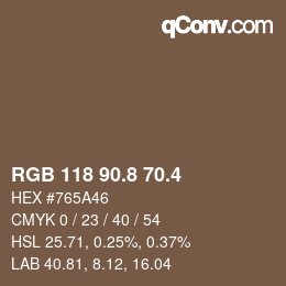 カラーコード: RGB 118 90.8 70.4 | qconv.com