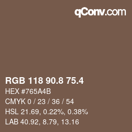 カラーコード: RGB 118 90.8 75.4 | qconv.com
