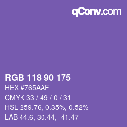 Farbcode: RGB 118 90 175 | qconv.com