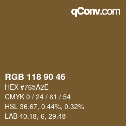 颜色代码: RGB 118 90 46 | qconv.com