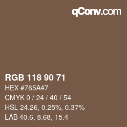 カラーコード: RGB 118 90 71 | qconv.com