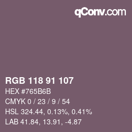 Color code: RGB 118 91 107 | qconv.com