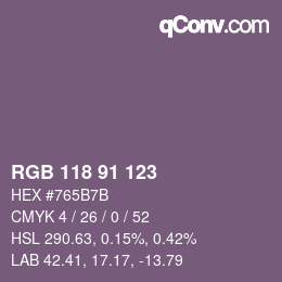 Color code: RGB 118 91 123 | qconv.com