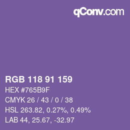 Color code: RGB 118 91 159 | qconv.com