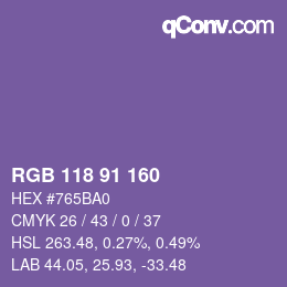 Color code: RGB 118 91 160 | qconv.com