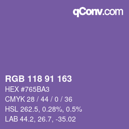 Color code: RGB 118 91 163 | qconv.com