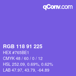 Color code: RGB 118 91 225 | qconv.com