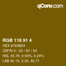Color code: RGB 118 91 4 | qconv.com