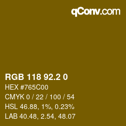 カラーコード: RGB 118 92.2 0 | qconv.com