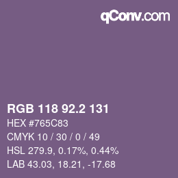 カラーコード: RGB 118 92.2 131 | qconv.com
